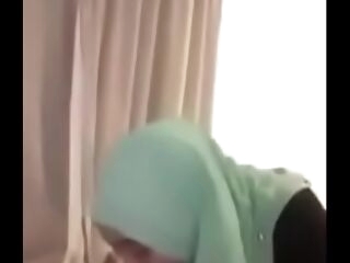 muslim hotel staff with hijab gives a deep throat and rides